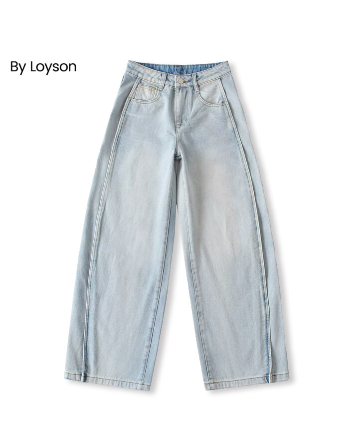 Wide leg barrel jeans with pintuck trim in light wash