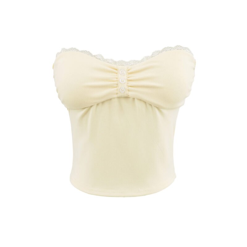 Lace trim tube top with built-in bra #C003