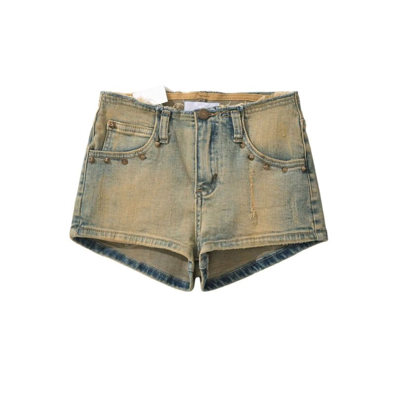 Y2K low rise frayed denim shorts in rusty blue  #C009