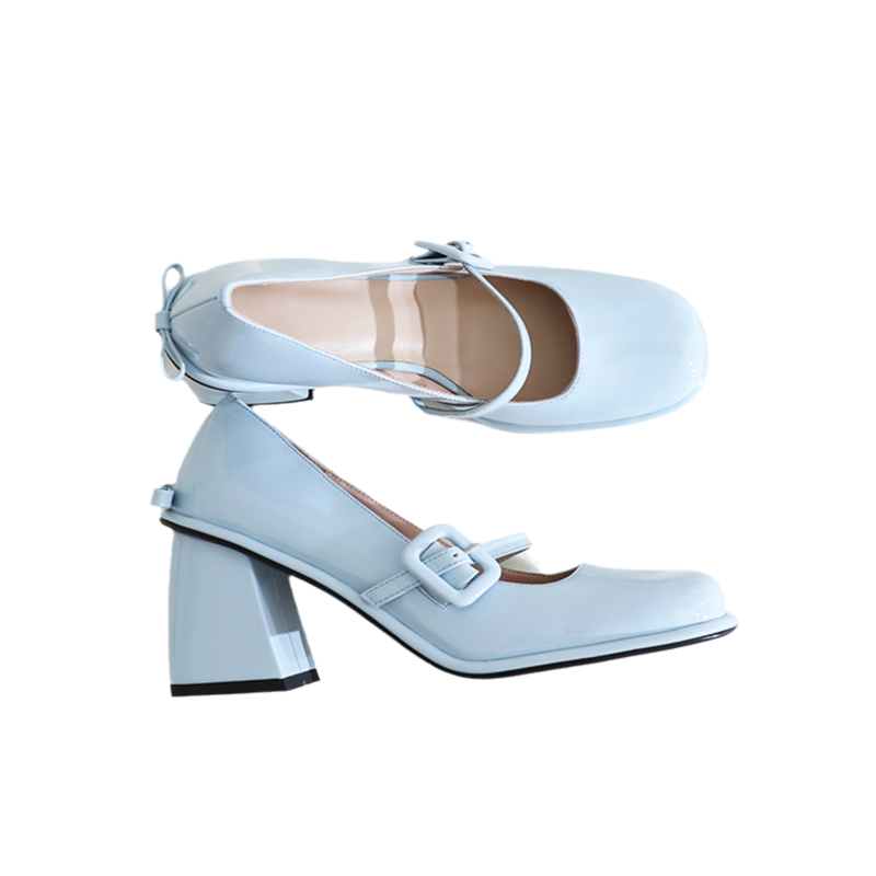 Mary Jane buckle block heel shoes with bow  #S004
