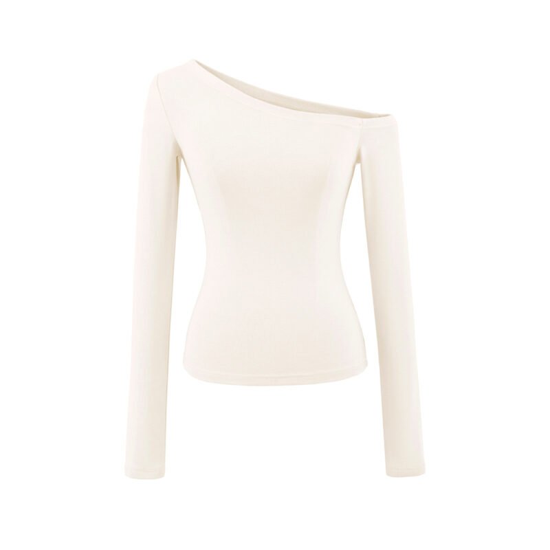One shoulder long sleeve fleeced slimfit top  #C002