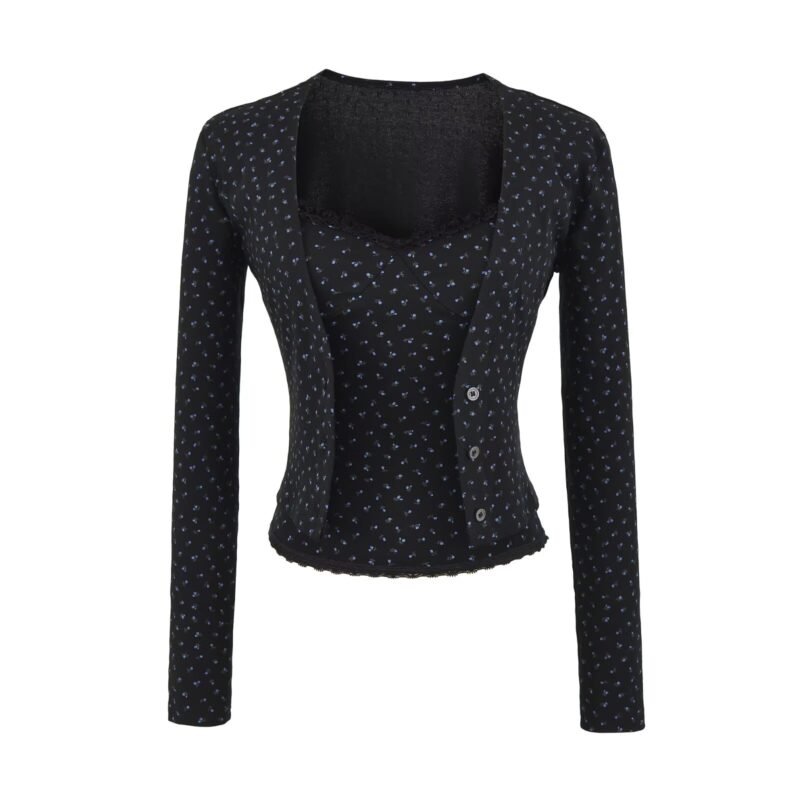 Camisole and cardigan set with lace trim  #C019