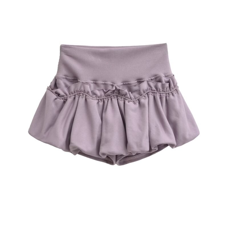 Lace trim mini bubble skirt with built-in shorts  #C018