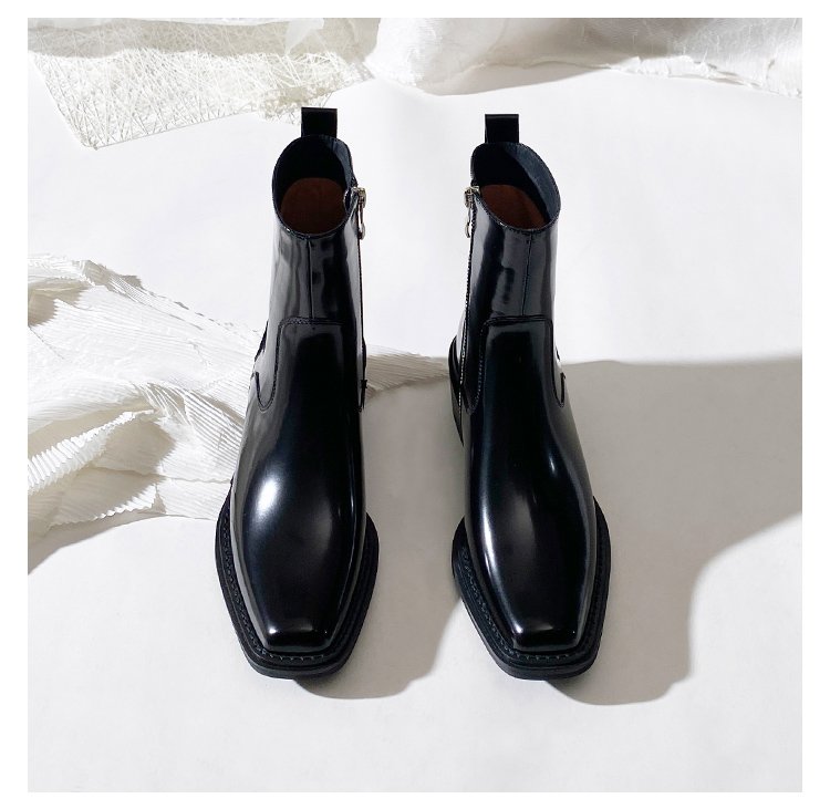 Chelsea Leather Square-Toe ankle boots  #S003