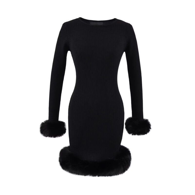 Knit midi dress with faux fur trim  #C025