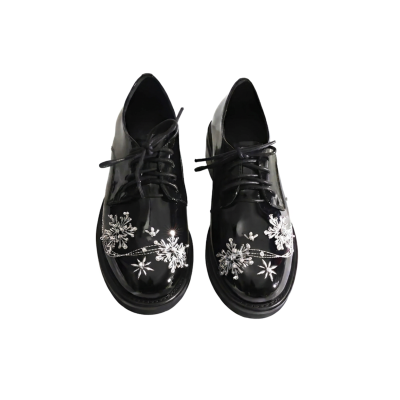 Derby patent leather shoes with flakes embroidery  #S011