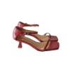 Kitten heels square toe barely there sandals in bergundy  #S006