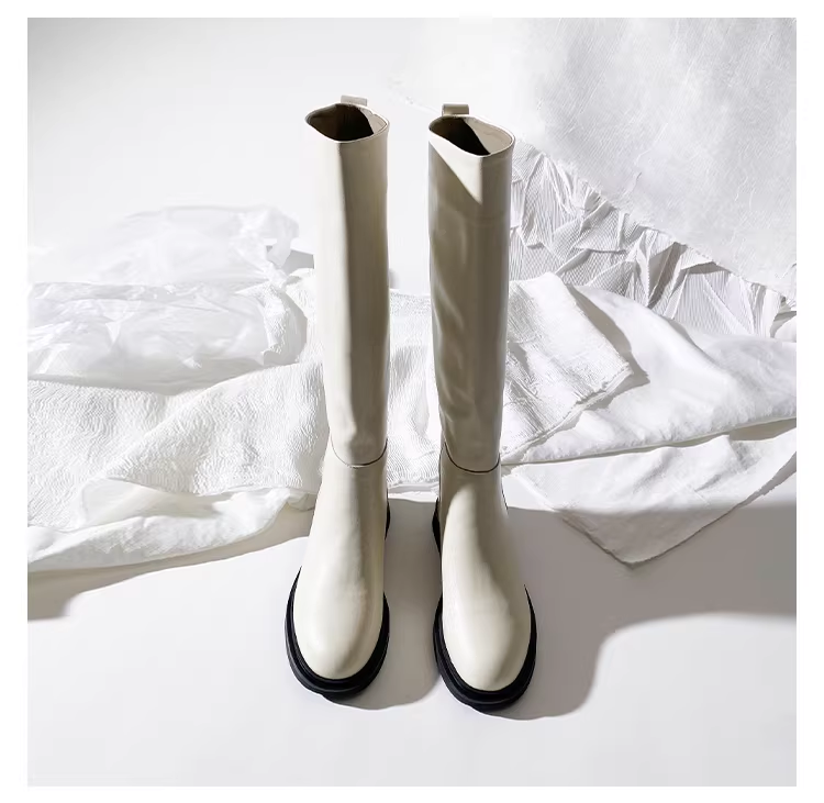 Knee flat riding boots in leather  #S001