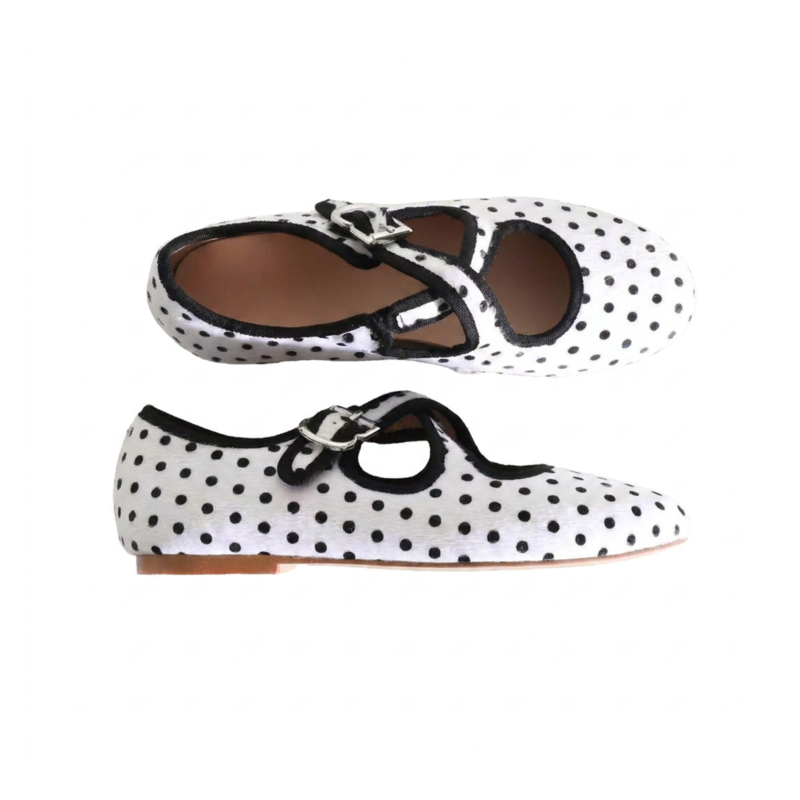 Polka dots Mary Jane fur flats  #S003