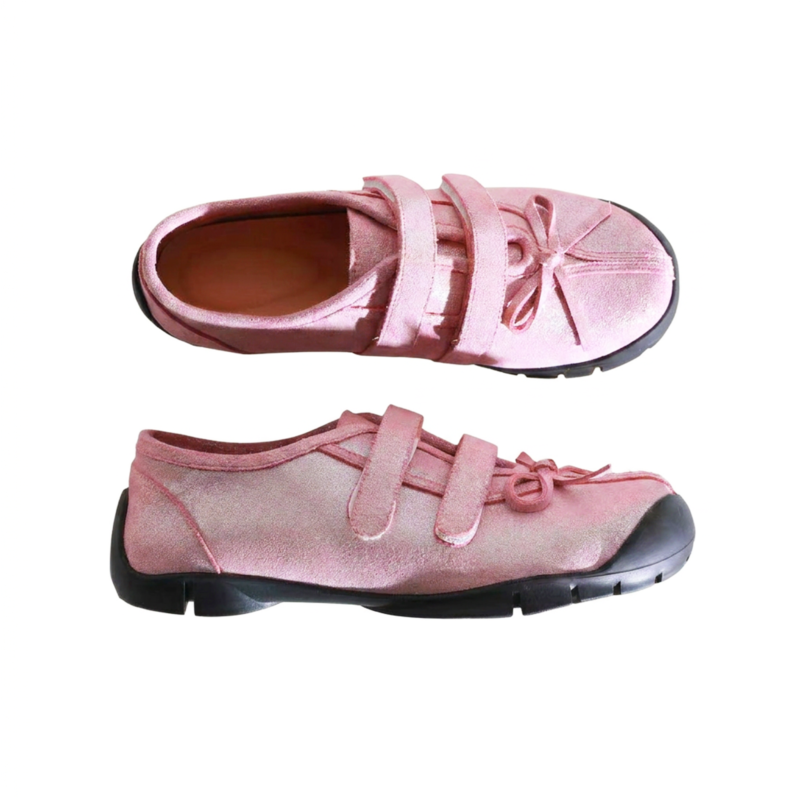 Ballet sneakers with velcro in shiny pink  #S018