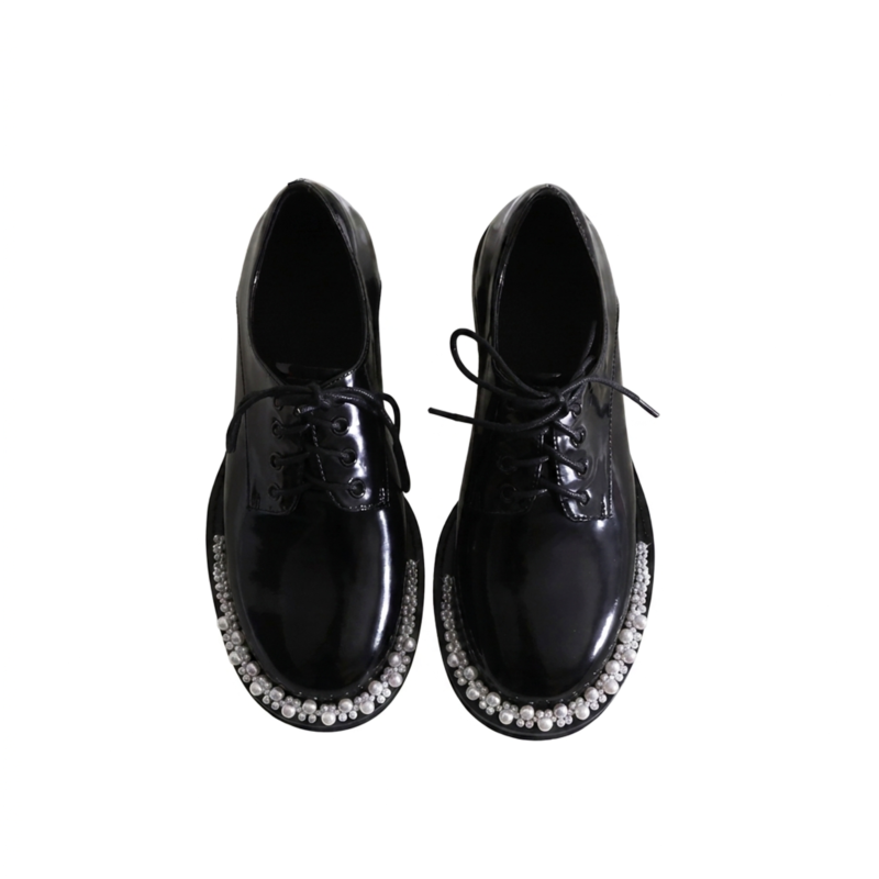 Derby patent leather shoes with pearls  #S012