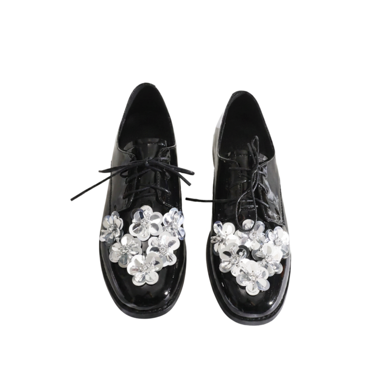 Derby patent leather shoes with flowers  #S013